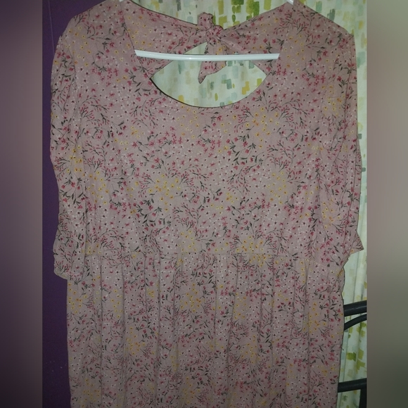 PINK KNIT BOHO HIPPIE BABY DOLL BLAUSE - Picture 2 of 4